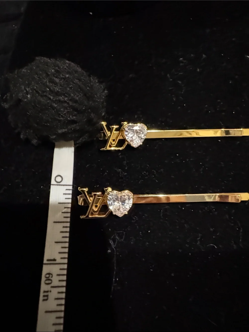 LV Fashion Gold & Bling Heart Hair Pin